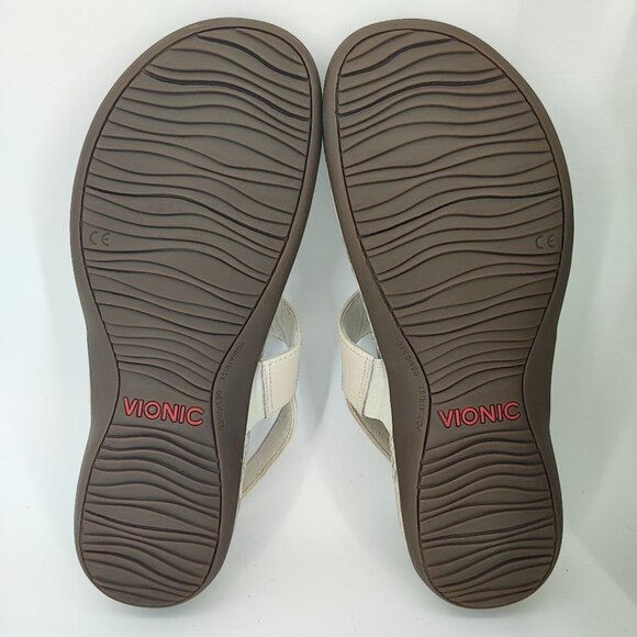 Vionic  Women's Tala T Strap Toe Sandal Cream Leather Sandals Size 11 - Picture 8 of 8